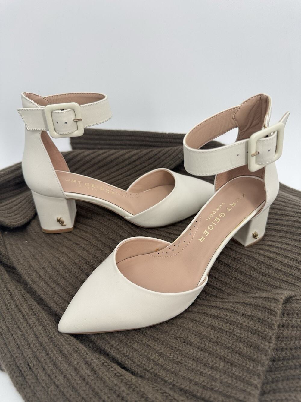 *Kurt Geiger London Burlington Leather In Bone Block Heel Shoes 36 (SHO100THRIF
